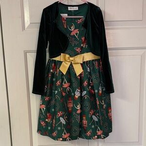 Bonnie Jean Festive Green Dress with Gold Accent